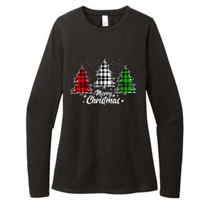 Merry Christmas Tree Xmas Buffalo Plaid Red White Green Womens CVC Long Sleeve Shirt