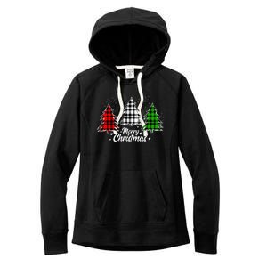 Merry Christmas Tree Xmas Buffalo Plaid Red White Green Women's Fleece Hoodie