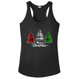 Merry Christmas Tree Xmas Buffalo Plaid Red White Green Ladies PosiCharge Competitor Racerback Tank