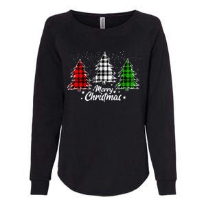 Merry Christmas Tree Xmas Buffalo Plaid Red White Green Womens California Wash Sweatshirt