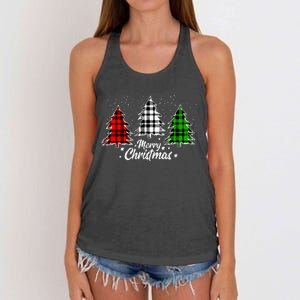 Merry Christmas Tree Xmas Buffalo Plaid Red White Green Women's Knotted Racerback Tank