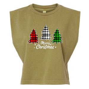 Merry Christmas Tree Xmas Buffalo Plaid Red White Green Garment-Dyed Women's Muscle Tee