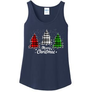 Merry Christmas Tree Xmas Buffalo Plaid Red White Green Ladies Essential Tank