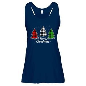 Merry Christmas Tree Xmas Buffalo Plaid Red White Green Ladies Essential Flowy Tank