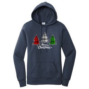 Merry Christmas Tree Xmas Buffalo Plaid Red White Green Women's Pullover Hoodie