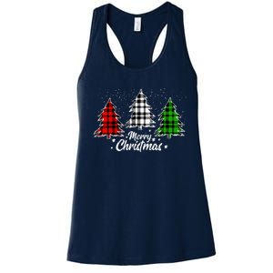 Merry Christmas Tree Xmas Buffalo Plaid Red White Green Women's Racerback Tank