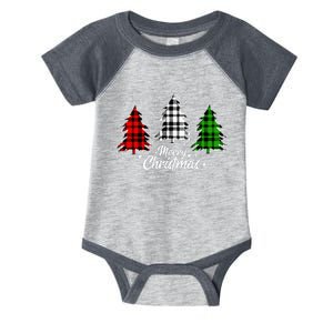 Merry Christmas Tree Xmas Buffalo Plaid Red White Green Infant Baby Jersey Bodysuit