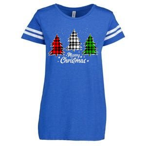 Merry Christmas Tree Xmas Buffalo Plaid Red White Green Enza Ladies Jersey Football T-Shirt