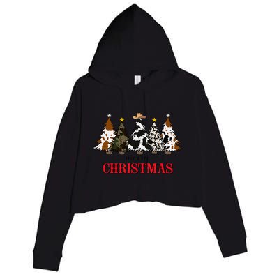 Merry Christmas Tree Western Cowhide Xmas Cowboy Farm Lover Crop Fleece Hoodie