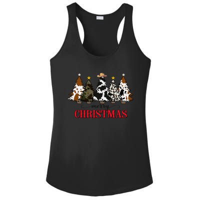 Merry Christmas Tree Western Cowhide Xmas Cowboy Farm Lover Ladies PosiCharge Competitor Racerback Tank