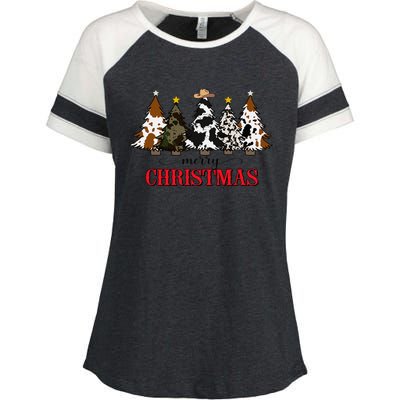 Merry Christmas Tree Western Cowhide Xmas Cowboy Farm Lover Enza Ladies Jersey Colorblock Tee