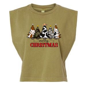 Merry Christmas Tree Western Cowhide Xmas Cowboy Farm Lover Garment-Dyed Women's Muscle Tee