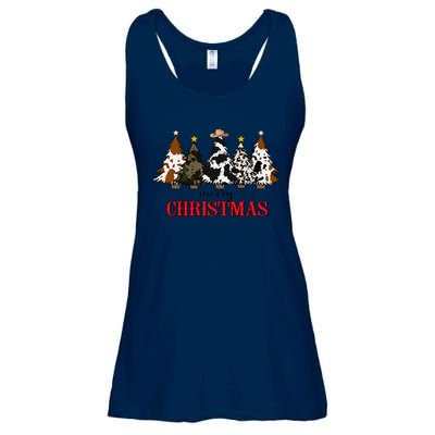 Merry Christmas Tree Western Cowhide Xmas Cowboy Farm Lover Ladies Essential Flowy Tank