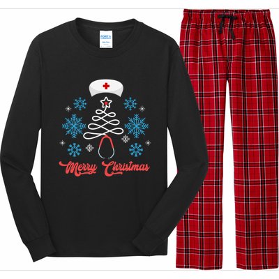 Merry Christmas Tree Stethoscope Nurse Funny Cute Nursing Gift Long Sleeve Pajama Set