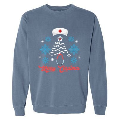 Merry Christmas Tree Stethoscope Nurse Funny Cute Nursing Gift Garment-Dyed Sweatshirt