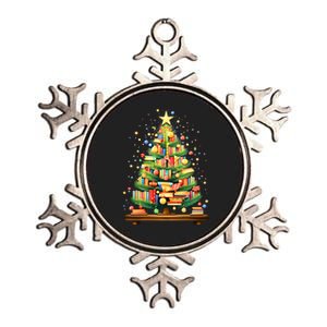 Merry Christmas Tree Reading Books Lover Librarian Nerd Metallic Star Ornament