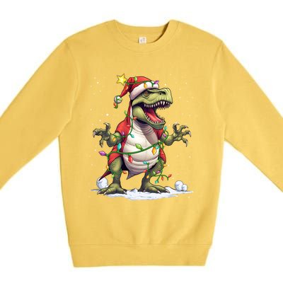 Merry Christmas Trex Snow Xmas Funny Tree Rex Xmas Lights Gift Premium Crewneck Sweatshirt