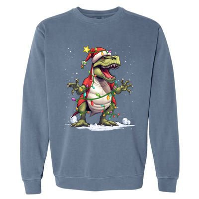 Merry Christmas Trex Snow Xmas Funny Tree Rex Xmas Lights Gift Garment-Dyed Sweatshirt