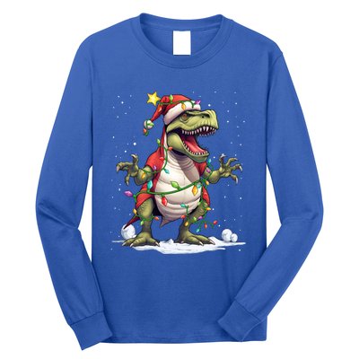 Merry Christmas Trex Snow Xmas Funny Tree Rex Xmas Lights Gift Long Sleeve Shirt