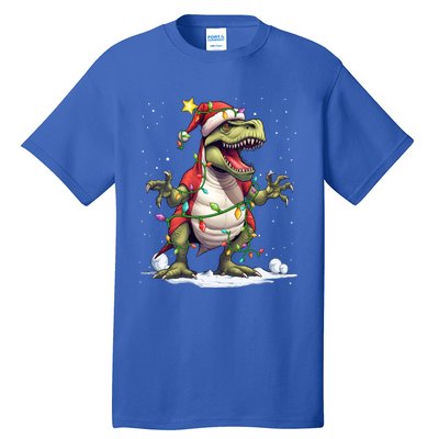 Merry Christmas Trex Snow Xmas Funny Tree Rex Xmas Lights Gift Tall T-Shirt