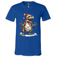 Merry Christmas Trex Snow Xmas Funny Tree Rex Xmas Lights Gift V-Neck T-Shirt