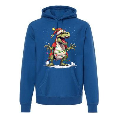 Merry Christmas Trex Snow Xmas Funny Tree Rex Xmas Lights Gift Premium Hoodie