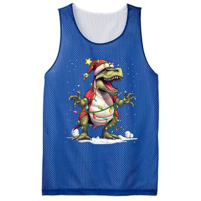 Merry Christmas Trex Snow Xmas Funny Tree Rex Xmas Lights Gift Mesh Reversible Basketball Jersey Tank