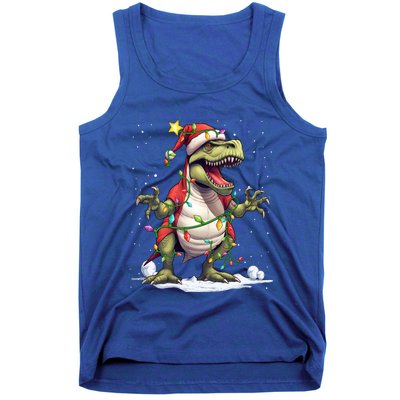 Merry Christmas Trex Snow Xmas Funny Tree Rex Xmas Lights Gift Tank Top