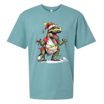 Merry Christmas Trex Snow Xmas Funny Tree Rex Xmas Lights Gift Sueded Cloud Jersey T-Shirt