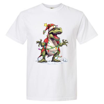 Merry Christmas Trex Snow Xmas Funny Tree Rex Xmas Lights Gift Garment-Dyed Heavyweight T-Shirt