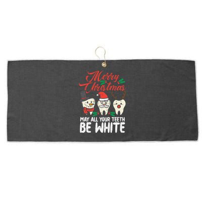 Merry Christmas Teeth Be White Funny Dentist Xmas Dental Funny Gift Large Microfiber Waffle Golf Towel