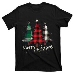 Merry Christmas Three Xmas Trees Buffalo Plaid Woman Gift T-Shirt