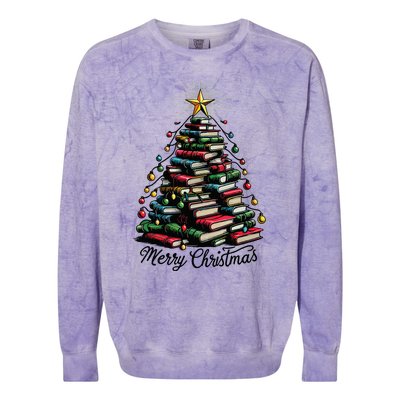 Merry Christmas Tree Love Reading Books Librarian Colorblast Crewneck Sweatshirt