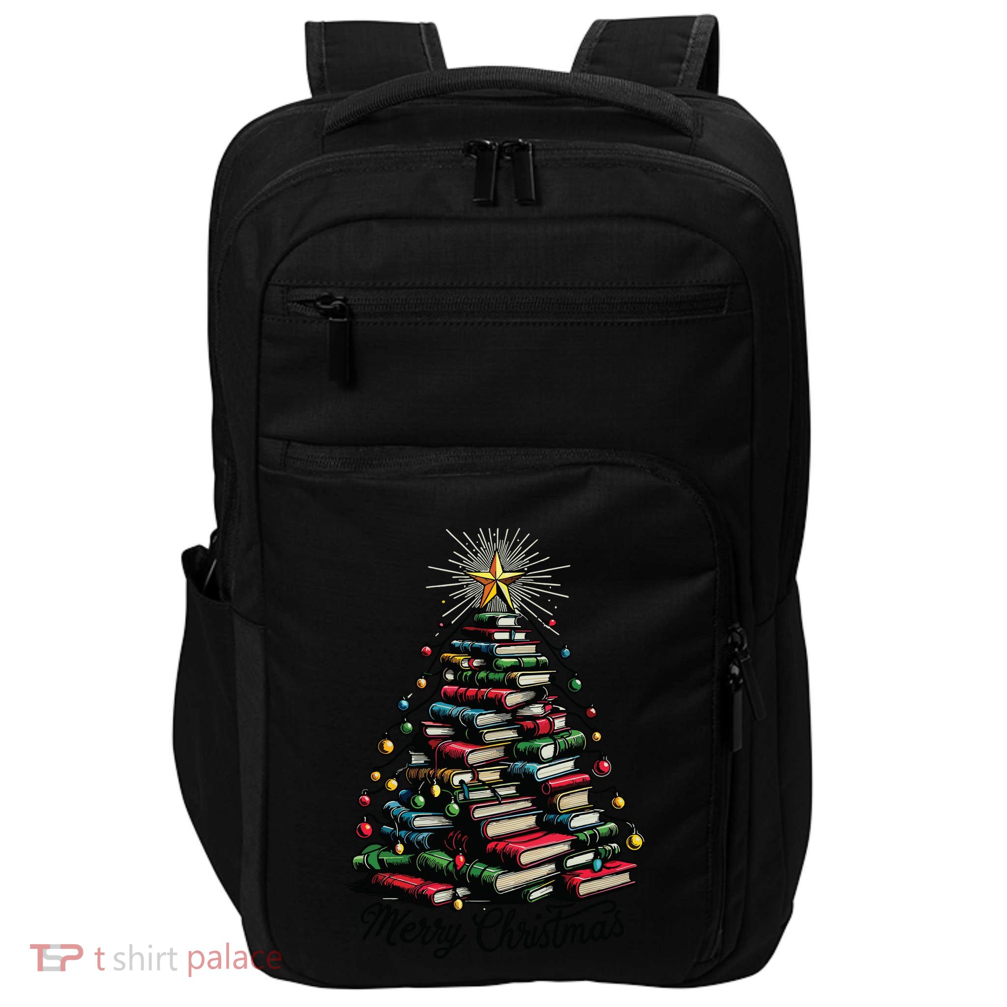 Merry Christmas Tree Love Reading Books Librarian Impact Tech Backpack