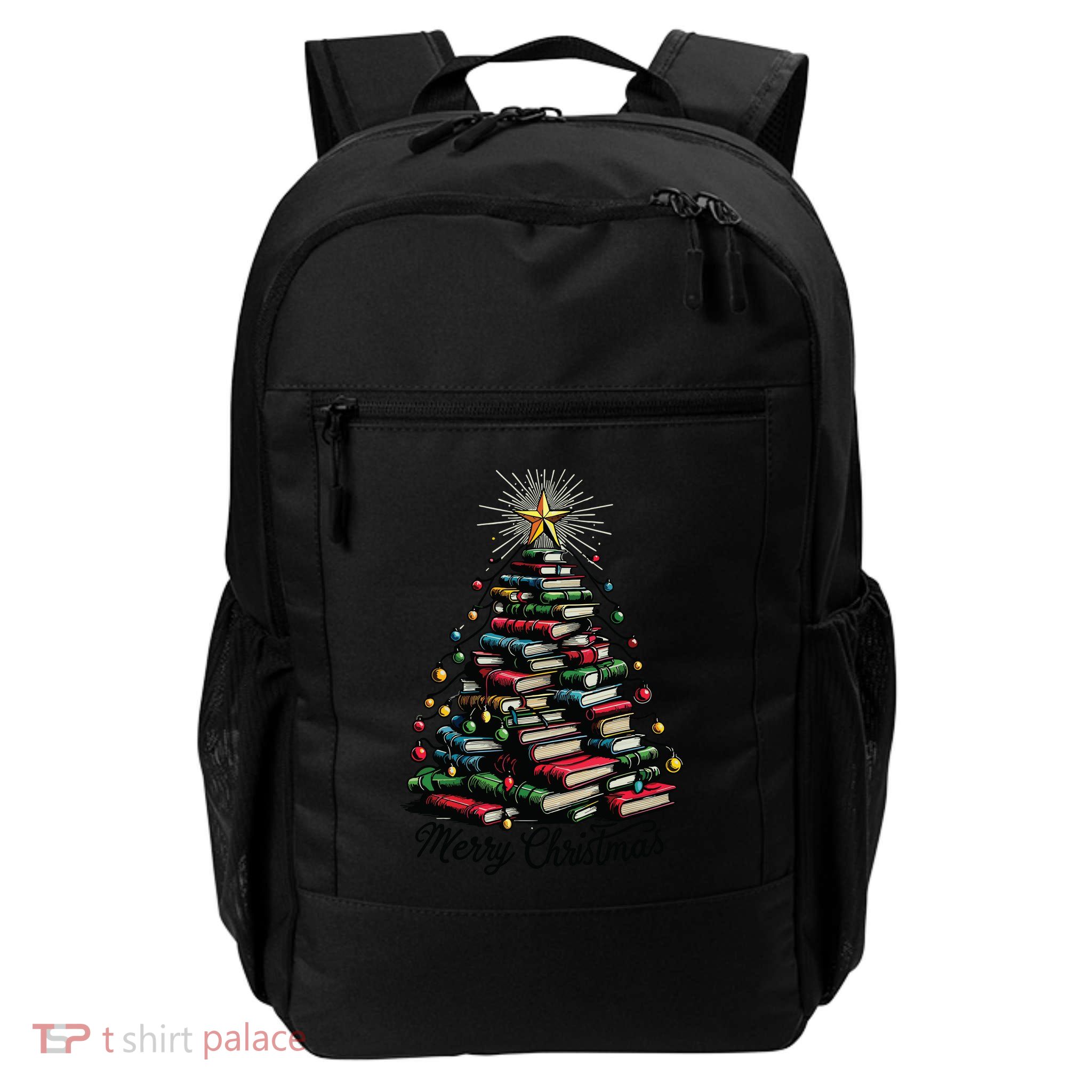 Merry Christmas Tree Love Reading Books Librarian Backpack