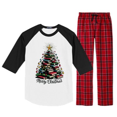 Merry Christmas Tree Love Reading Books Librarian Raglan Sleeve Pajama Set