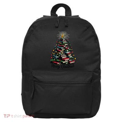 Merry Christmas Tree Love Reading Books Librarian 16 in Basic Backpack