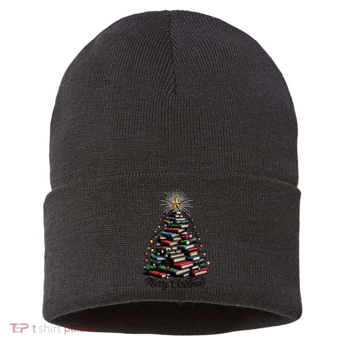 Merry Christmas Tree Love Reading Books Librarian Sustainable Knit Beanie