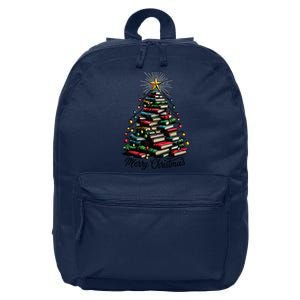 Merry Christmas Tree Love Reading Books Librarian 16 in Basic Backpack