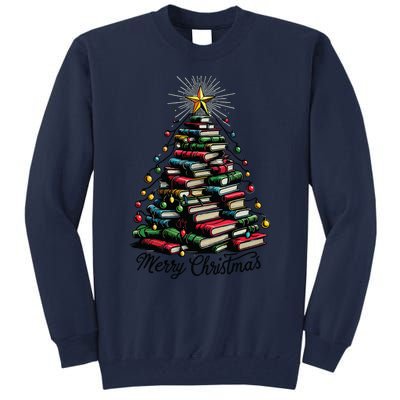 Merry Christmas Tree Love Reading Books Librarian Tall Sweatshirt