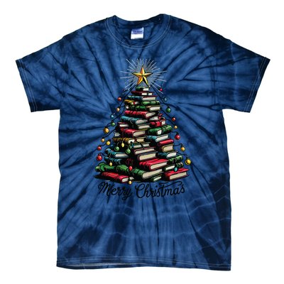 Merry Christmas Tree Love Reading Books Librarian Tie-Dye T-Shirt