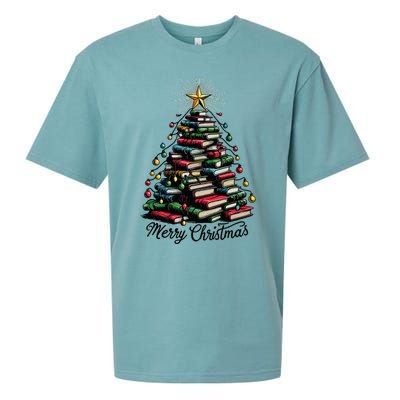 Merry Christmas Tree Love Reading Books Librarian Sueded Cloud Jersey T-Shirt