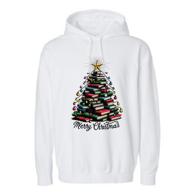 Merry Christmas Tree Love Reading Books Librarian Garment-Dyed Fleece Hoodie