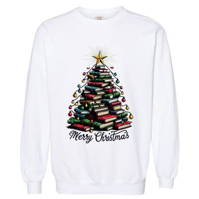 Merry Christmas Tree Love Reading Books Librarian Garment-Dyed Sweatshirt