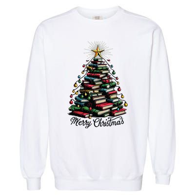 Merry Christmas Tree Love Reading Books Librarian Garment-Dyed Sweatshirt