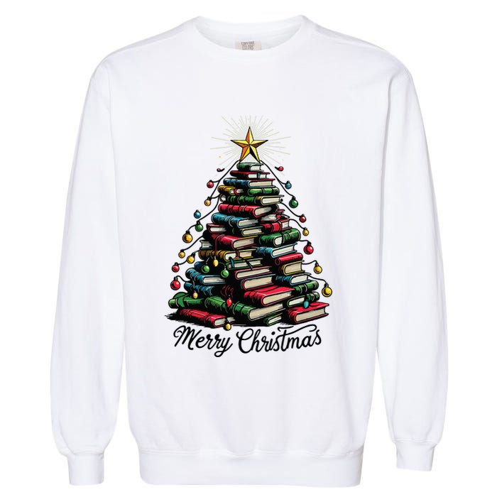 Merry Christmas Tree Love Reading Books Librarian Garment-Dyed Sweatshirt