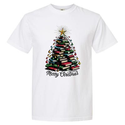 Merry Christmas Tree Love Reading Books Librarian Garment-Dyed Heavyweight T-Shirt