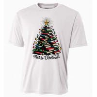 Merry Christmas Tree Love Reading Books Librarian Cooling Performance Crew T-Shirt