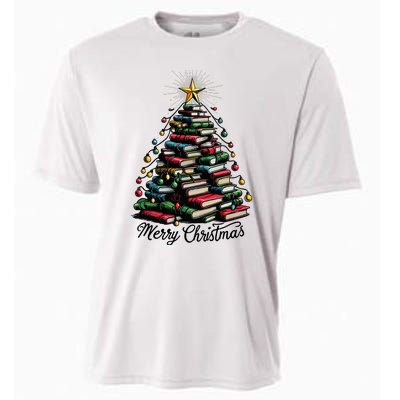 Merry Christmas Tree Love Reading Books Librarian Cooling Performance Crew T-Shirt