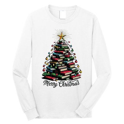 Merry Christmas Tree Love Reading Books Librarian Long Sleeve Shirt